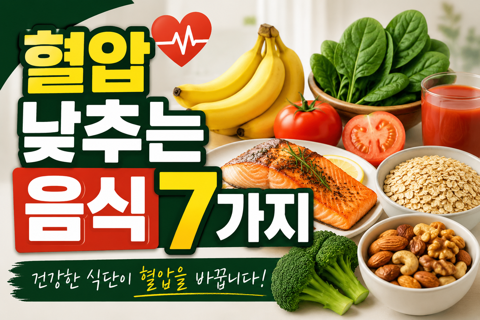고혈압 낮추는 음식 TOP7｜혈압 관리에 좋은 식단과 피해야 할 음식