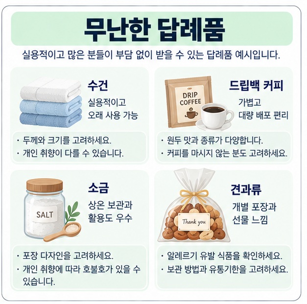 수건 드립백 커피 소금 견과류의 장점과 주의점을 표로 비교한 이미지