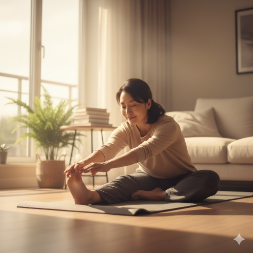 집에서 스트레칭하는 편안한 모습
