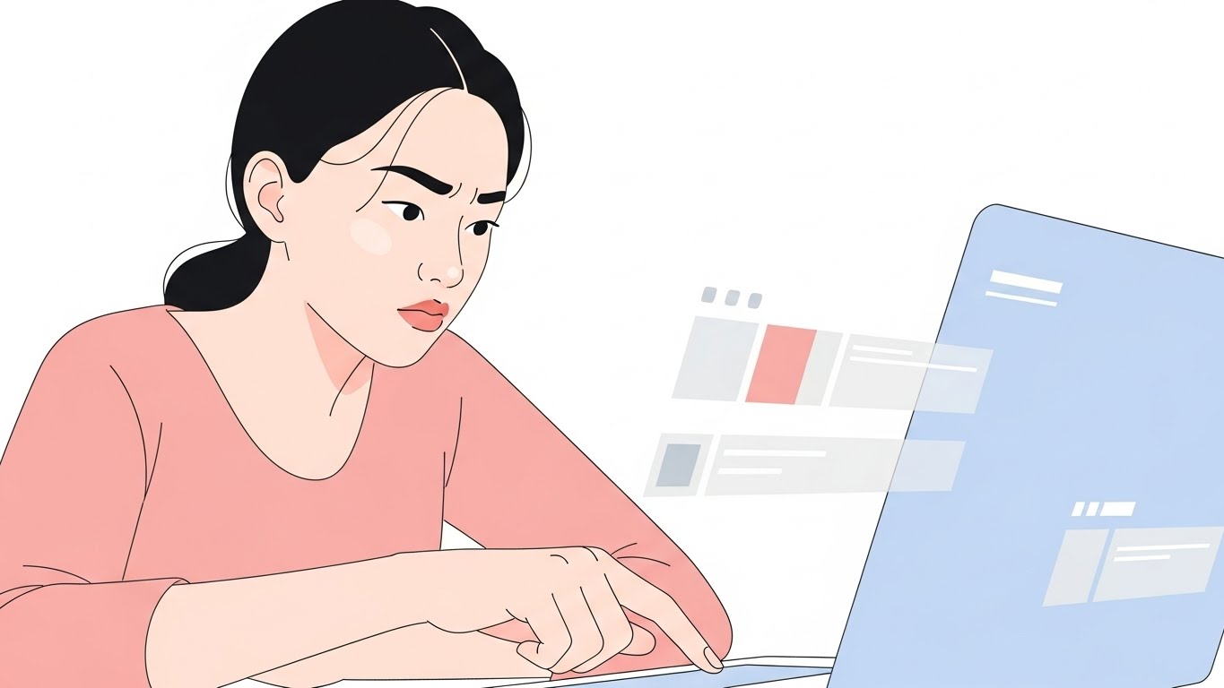 제목과 썸네일을 수정하며 집중하는 크리에이터의 모습, 조회수 회복은 작은 요소 개선의 누적에서 시작된다는 점을 이해해야 합니다.