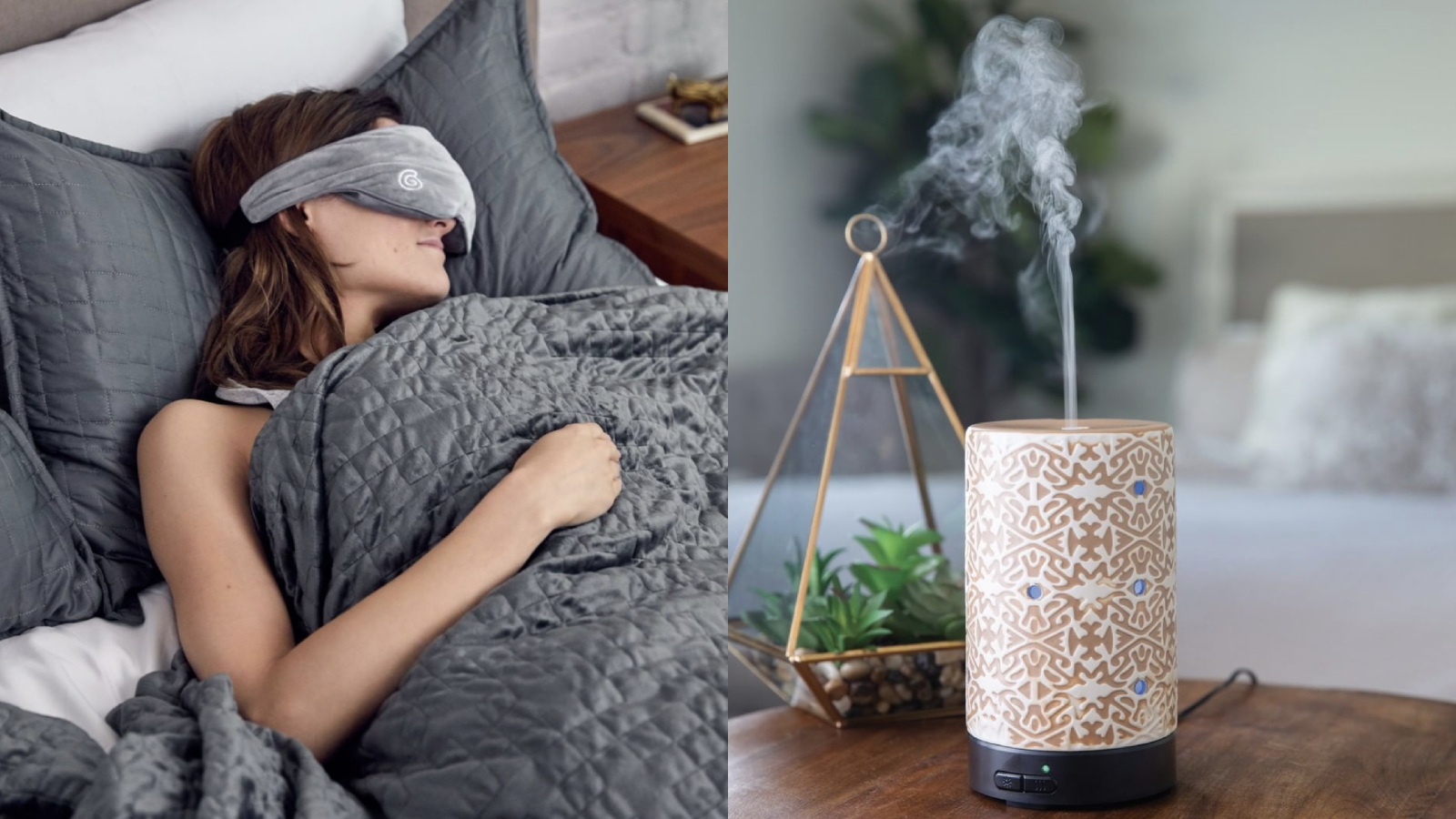 스트레스 완화를 위한 무게감 있는 담요와 아로마테라피 디퓨저