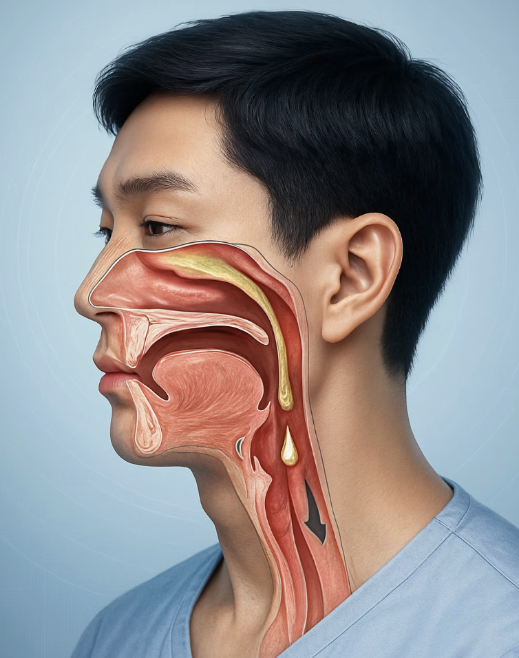 목 뒤로 넘어가는 불쾌한 이물감