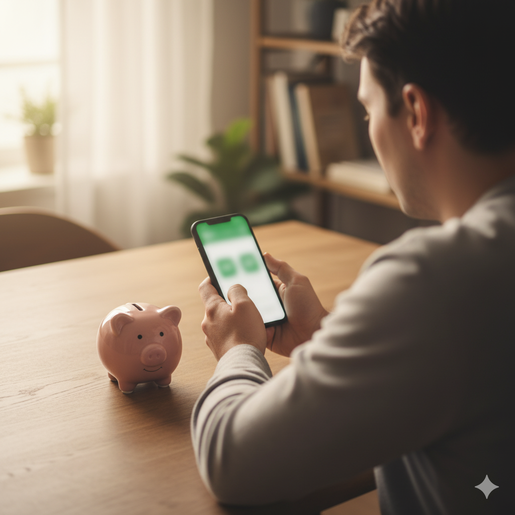 스마트폰 앱으로 건강보험 환급금 입금을 확인하는 모습