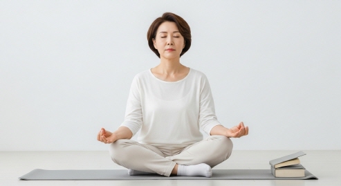 중년 여성이 명상하는 모습