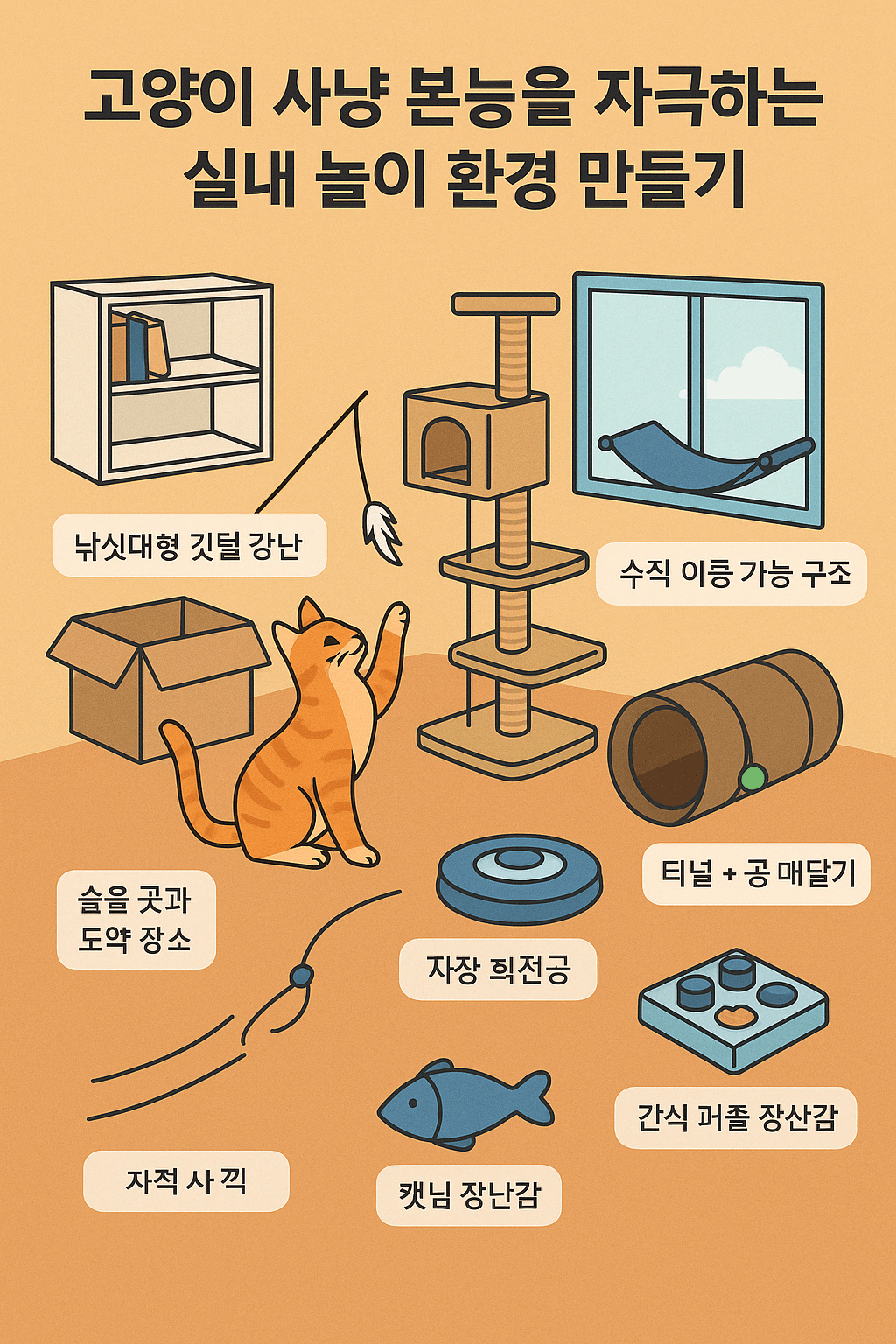 고양이 사냥 본능을 자극하는 실래 놀이터