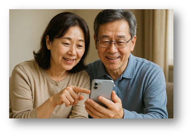 스마트폰을 배우고 있는 50대 부모님의 모습