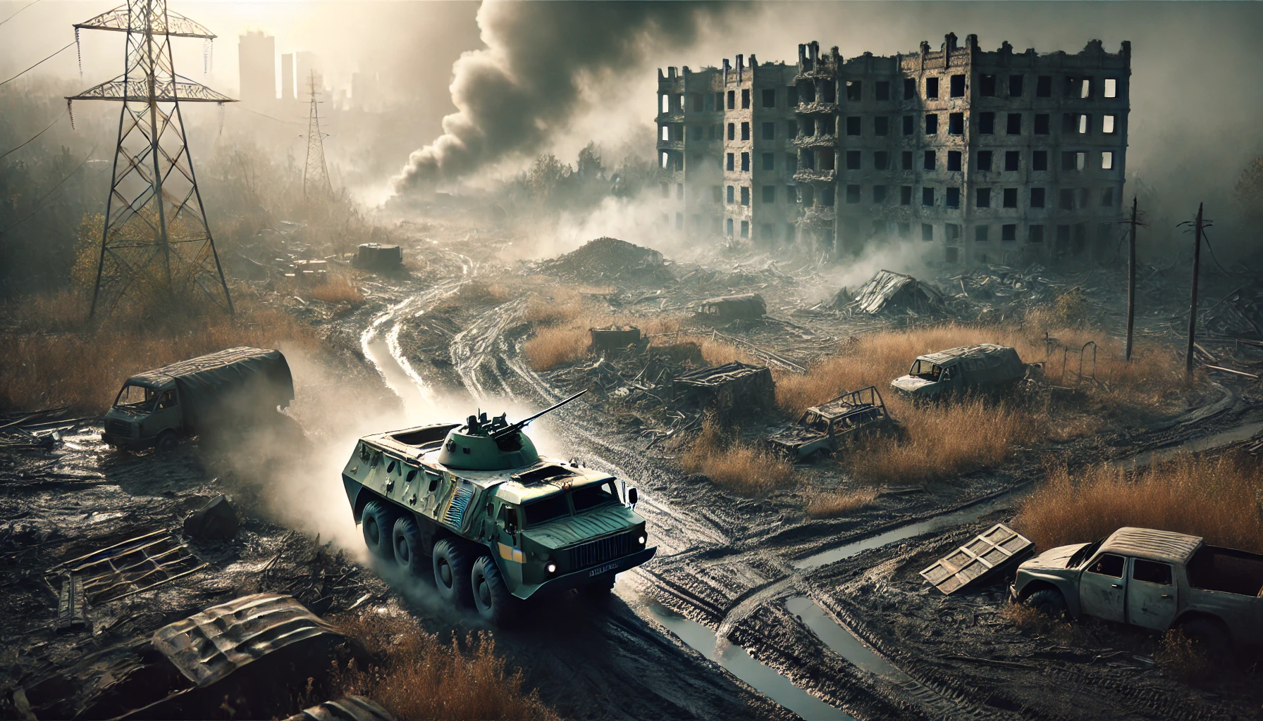 우크라이나 전쟁으로 장갑차가 지나다니는 모습