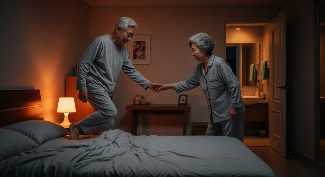 빈뇨원인 야간뇨로 밤에 깨는 노년 부부