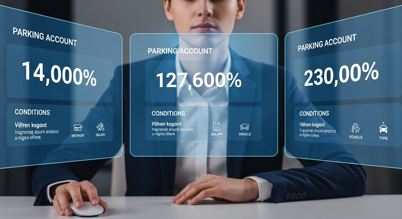 다양한 파킹통장 상품의 이율과 조건을 여러 화면으로 꼼꼼히 비교 분석하며 최적의 상품을 찾는 사람의 모습