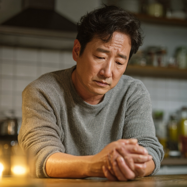 손가락이 아파서 걱정하는 아저씨