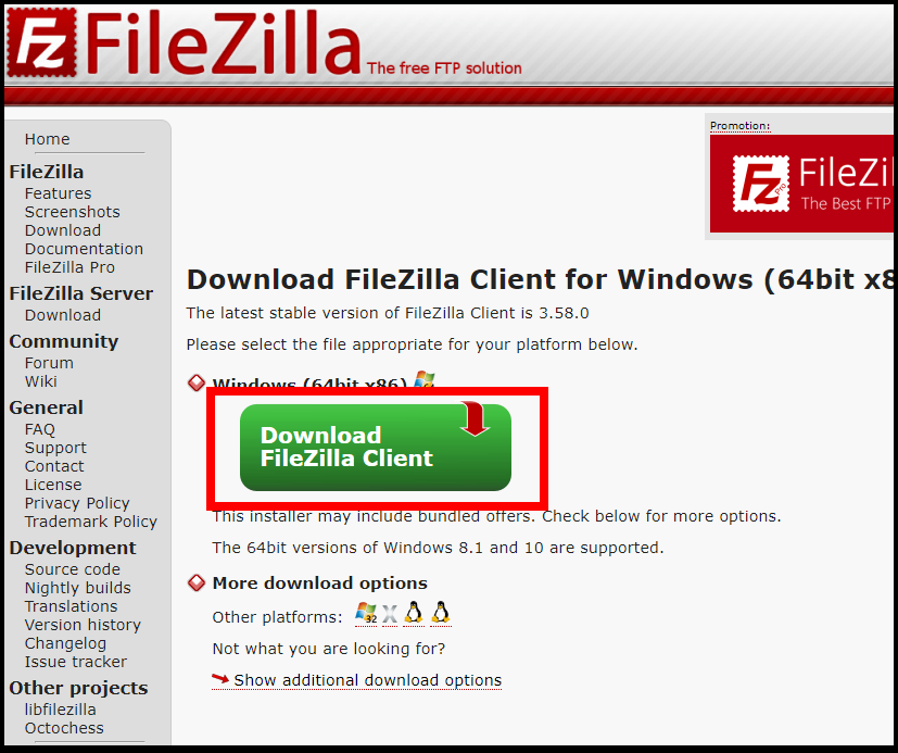 파일질라 다운로드 페이지