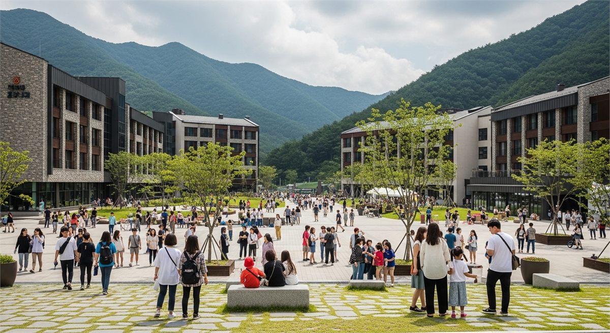 본행사장 주변 공간과 방문객 흐름이 보이는 전경 