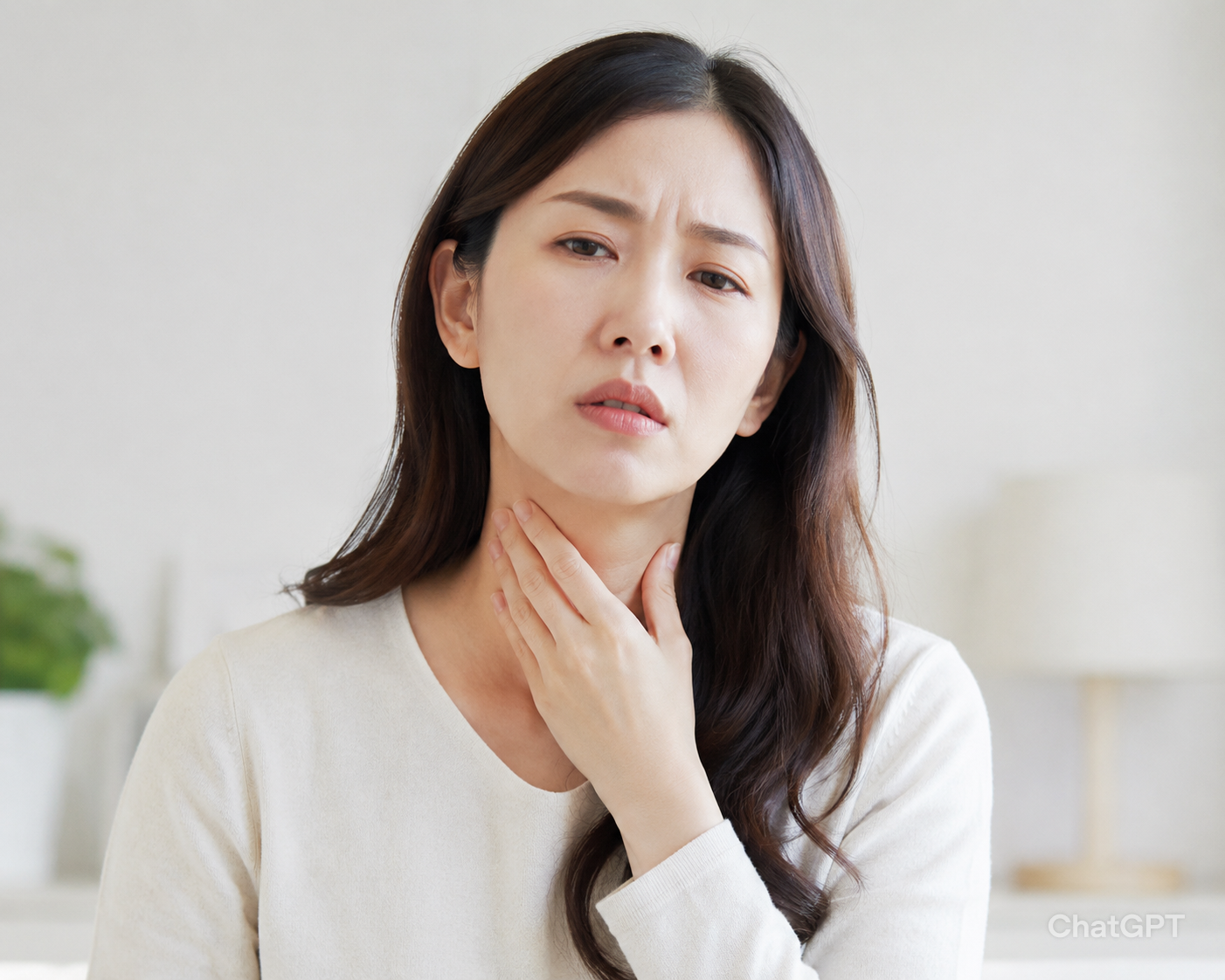 갑상선 결절이 커졌는지 확인하는 여성