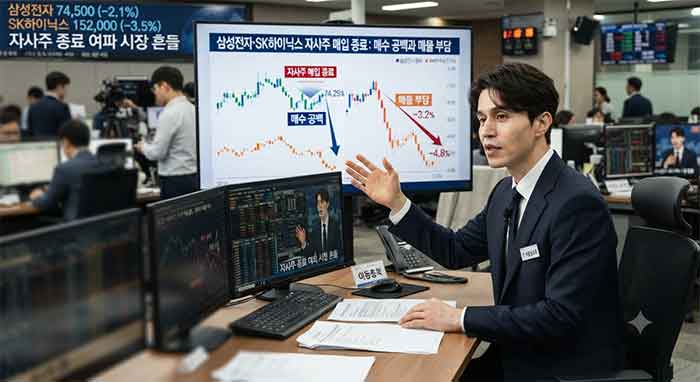 모니터를 바라보면 설명중인 모습.