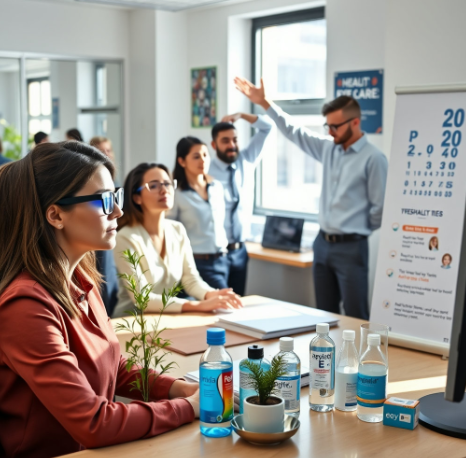 40대 직장인 시력 검사하는 모습의 사진