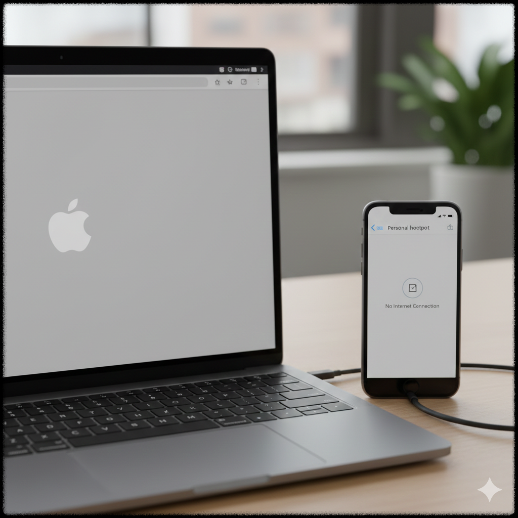 핫스팟은 연결되었지만 인터넷이 되지 않는 노트북 화면