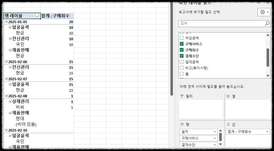 피부관리 매출분석 엑셀 한방에! 매출 피벗테이블로 빠르게 쉽게 한눈에~ 샵 매출분석 양식