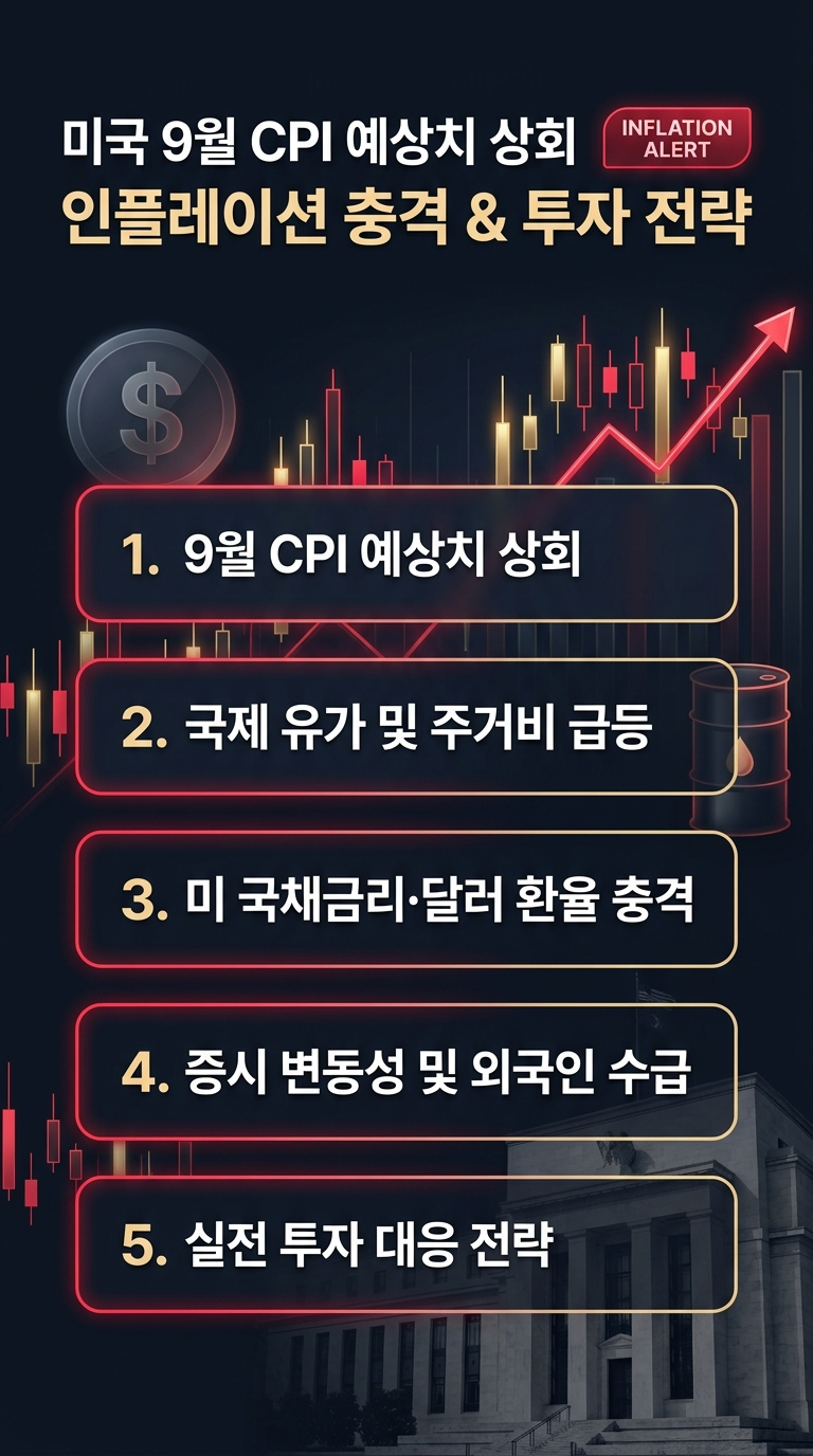 미국 9월 CPI, 상승, 예상치 상회 이유, 반응, 미국 및 한국 주식, 금리, 환율 영향, 관련주, 투자 전략 총정리