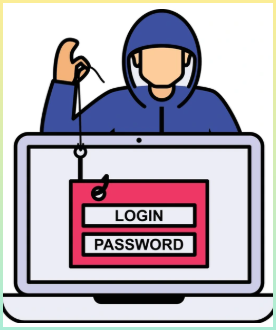 해커(공격자)가 사용자 계정을 낚아채는 표현을 시각화한 이미지