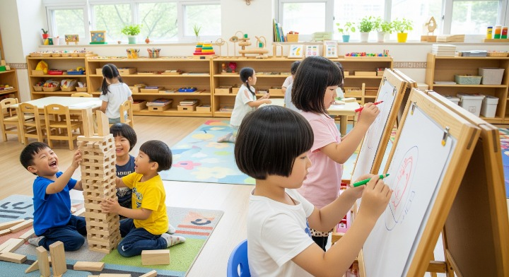 누리과정 중인 아이들의 모습을 보여주는 사진