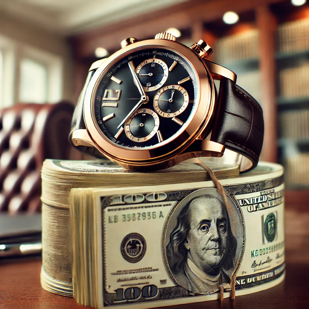 돈과 시계로 연봉 표현한 이미지