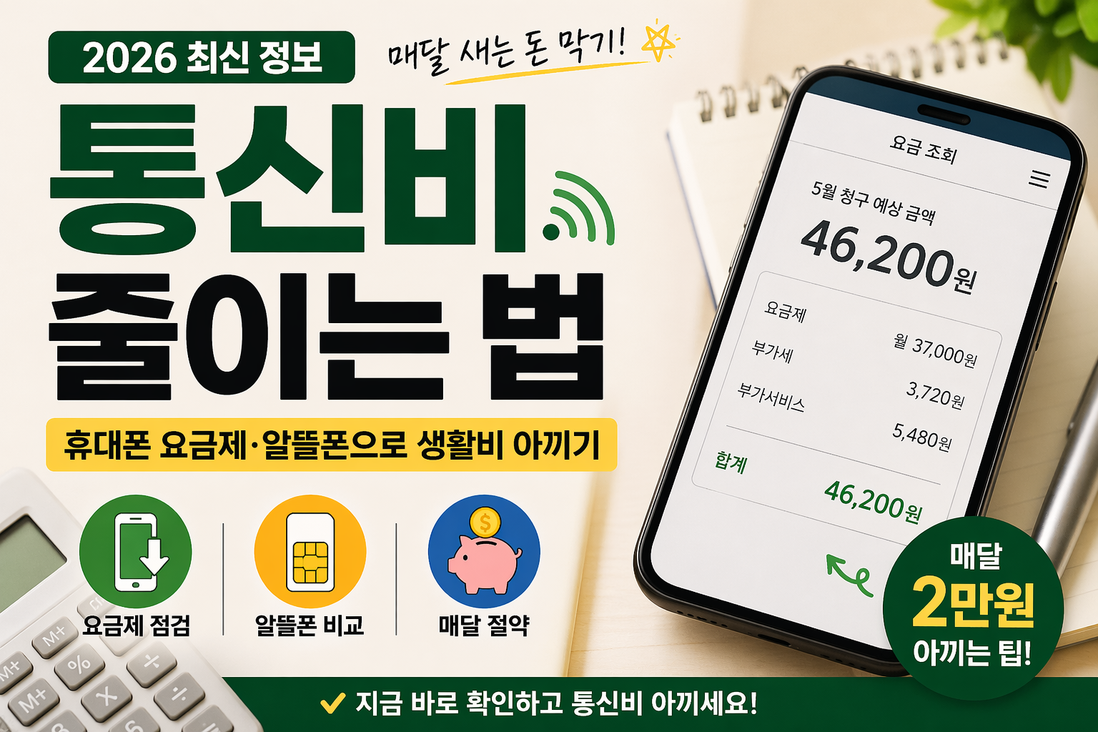 2026 통신비 줄이는 현실 방법 (휴대폰 요금제&middot;알뜰폰으로 생활비 아끼기)