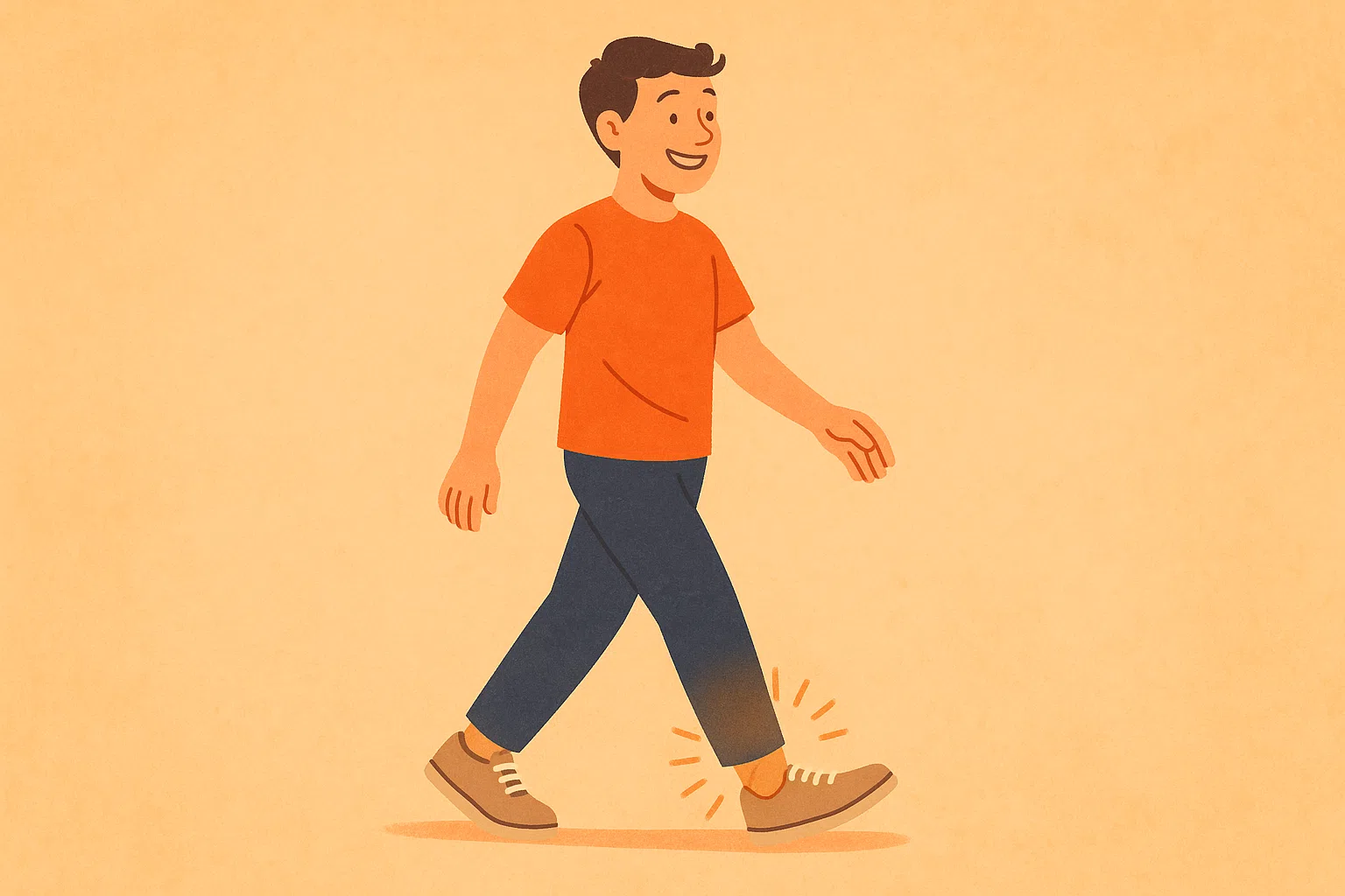 밝은 표정으로 안정적으로 걷는 사람, 발목이 건강한 상태