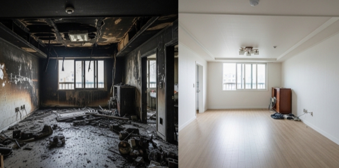 서산시 화재청소 작업 전후 비교 사진