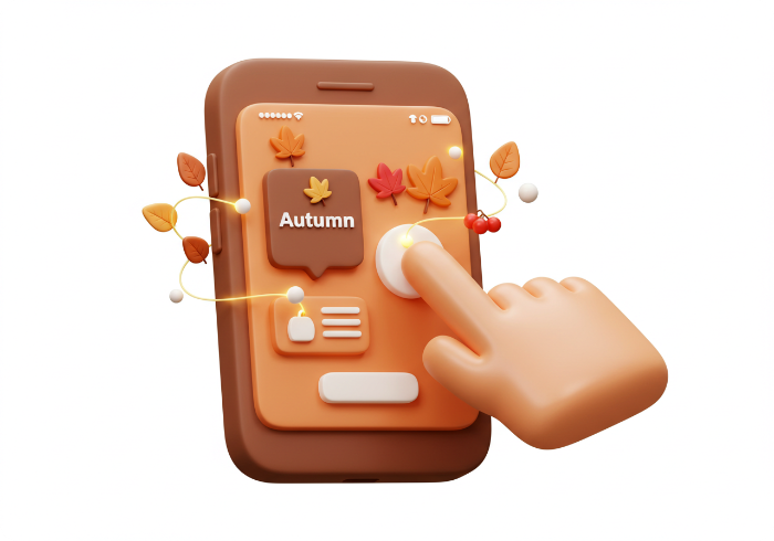 모바일로 화담숲을 예약하는 모습을 나타낸 스마트폰 3D 아이콘