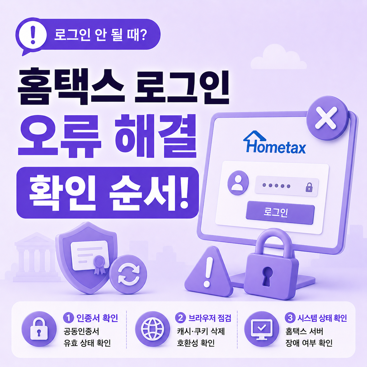홈택스 로그인 오류 상황별 확인 순서 안내