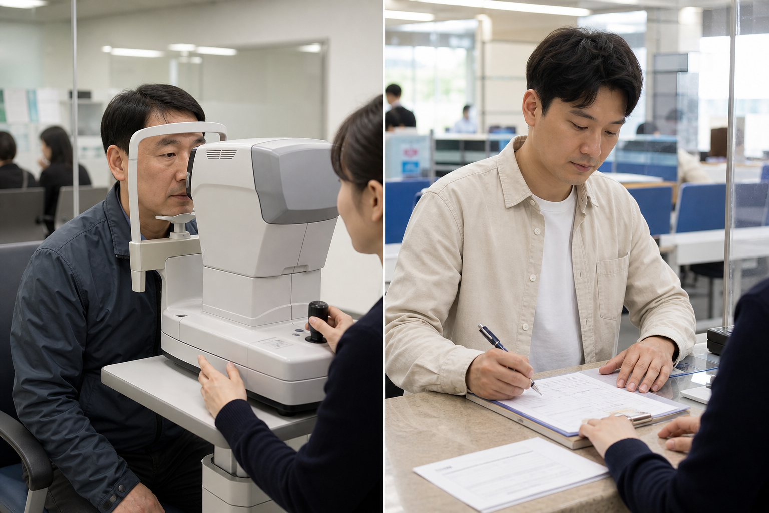 운전면허 적성검사와 일반 면허갱신 절차를 비교하는 모습