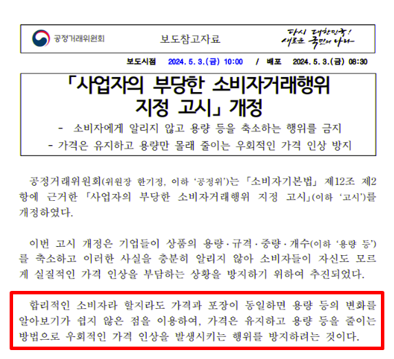 슈링크 플레이션 뜻과 신고센터