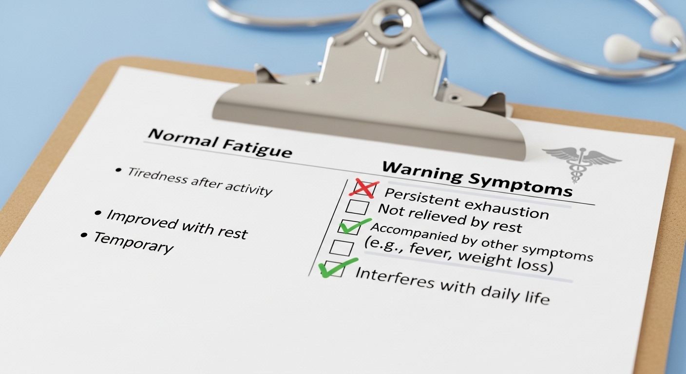 일반 피로와 위험 신호를 비교한 체크리스트 이미지