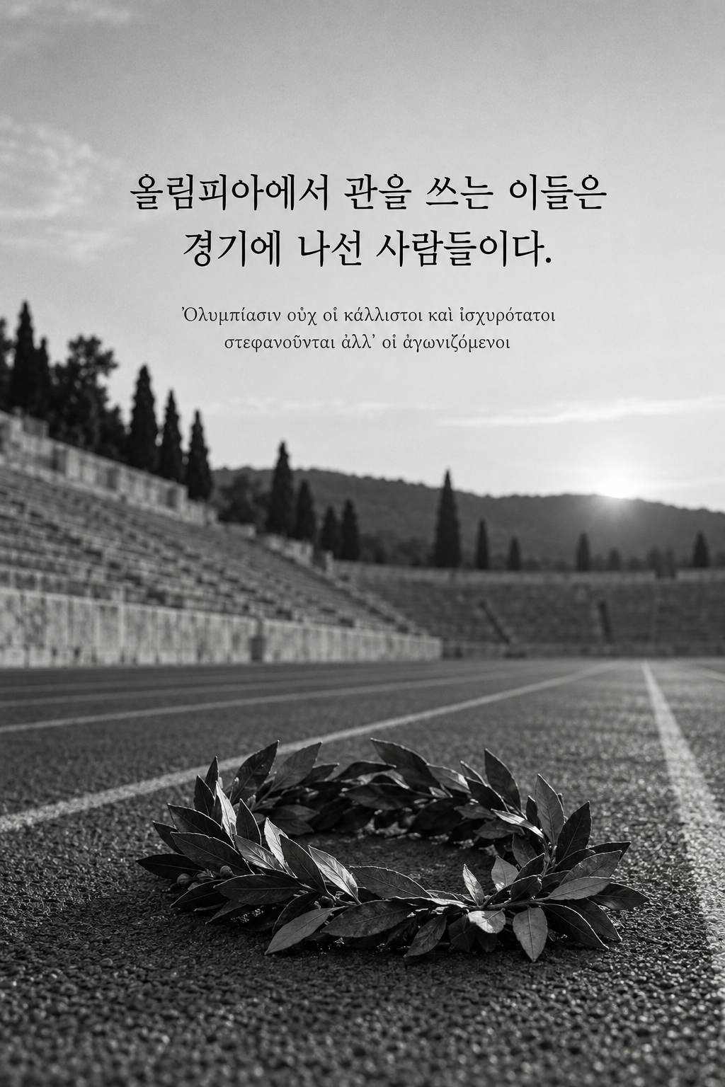 아리스토텔레스 명언 11 — 올림피아에서 관을 쓰는 이들은 경기에 나선 사람들이다. — 흑백사진