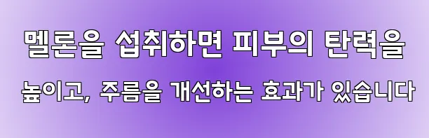  멜론을 섭취하면 피부의 탄력을 높이고, 주름을 개선하는 효과가 있습니다