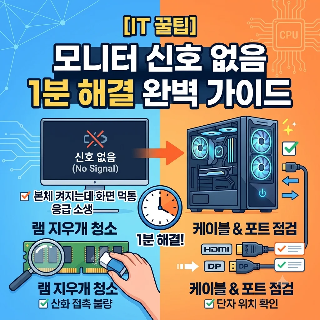 컴퓨터 모니터 신호 없음 No Signal 본체 켜지는데 화면 안 나옴 1분 해결 대표 썸네일