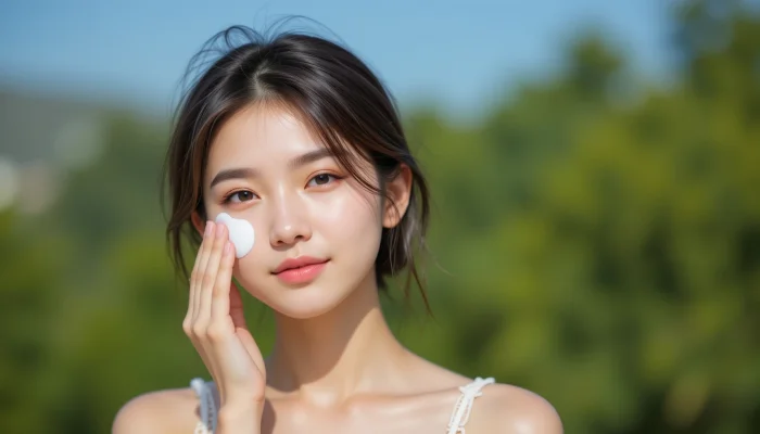 여름철 자외선 차단제를 바르는 여성