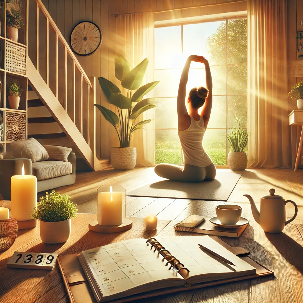 "건강한 생활 습관, 규칙적인 아침 루틴, 햇살 속 스트레칭, 마음 챙김, 감사 일기, 플래너 일정 정리, 가벼운 산책, 계단 오르기, 미니멀 라이프, 깨끗한 집, 웰니스 라이프, 차 한 잔, 요가 스트레칭, 마인드풀 라이프스타일, Morning Routine, Healthy Habits, Mindful Living, Daily Wellness, Gratitude Journal, Planner Organization, Walking Exercise, Minimalist Home, Self-Care Routine, Yoga & Stretching, Balanced Lifestyle"