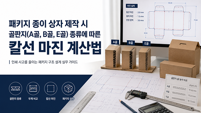 패키지 종이 상자 제작 시 골판지(A골, B골, E골) 종류에 따른 칼선 마진 계산법