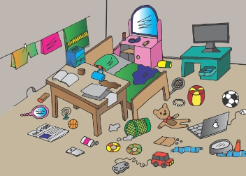 청소하지 않고 정리되지 않은 방 상태