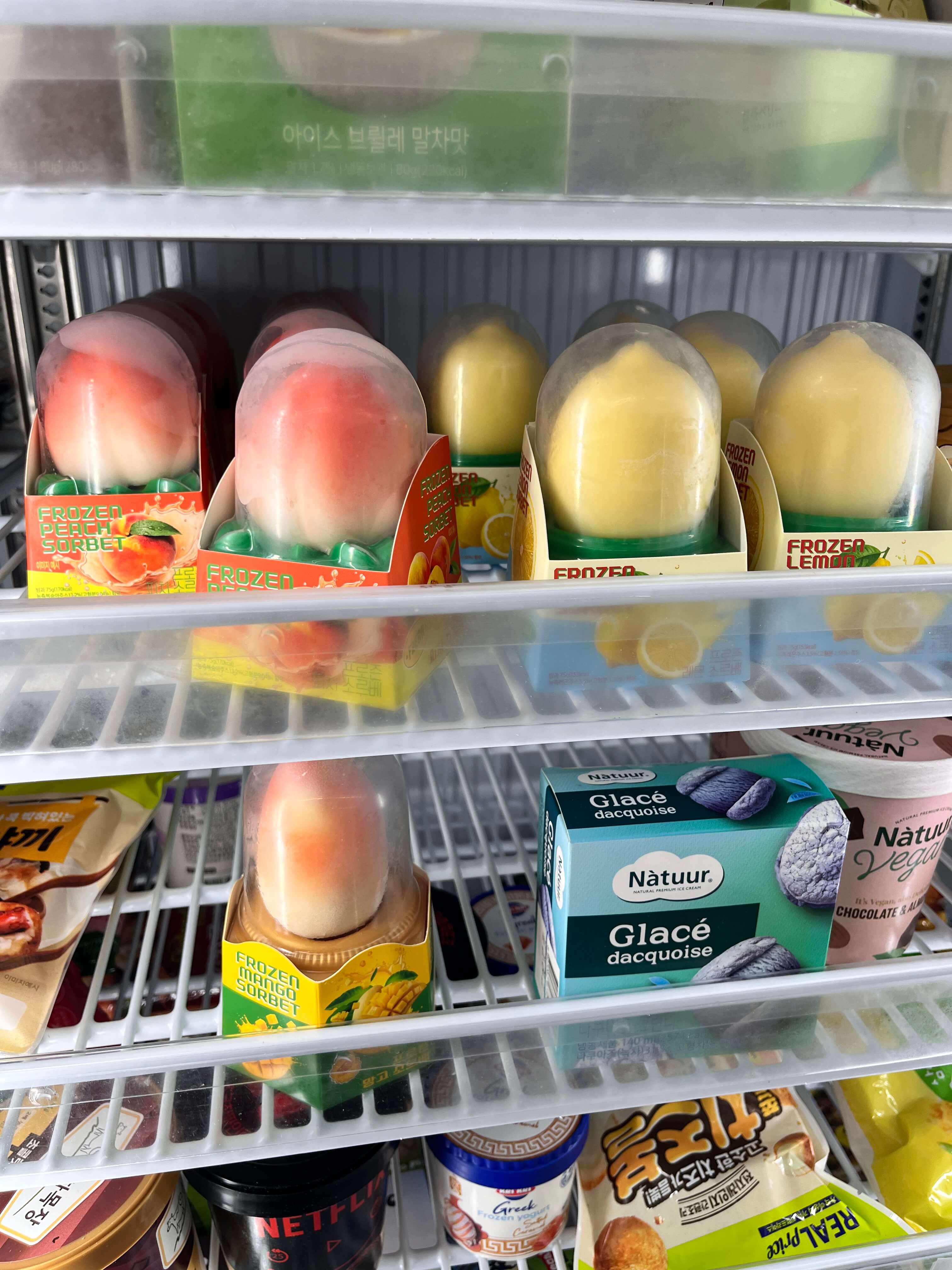 GS25 편의점 신상 프로즌 소르베 과일모양 아이스크림 피치 레몬 애플망고