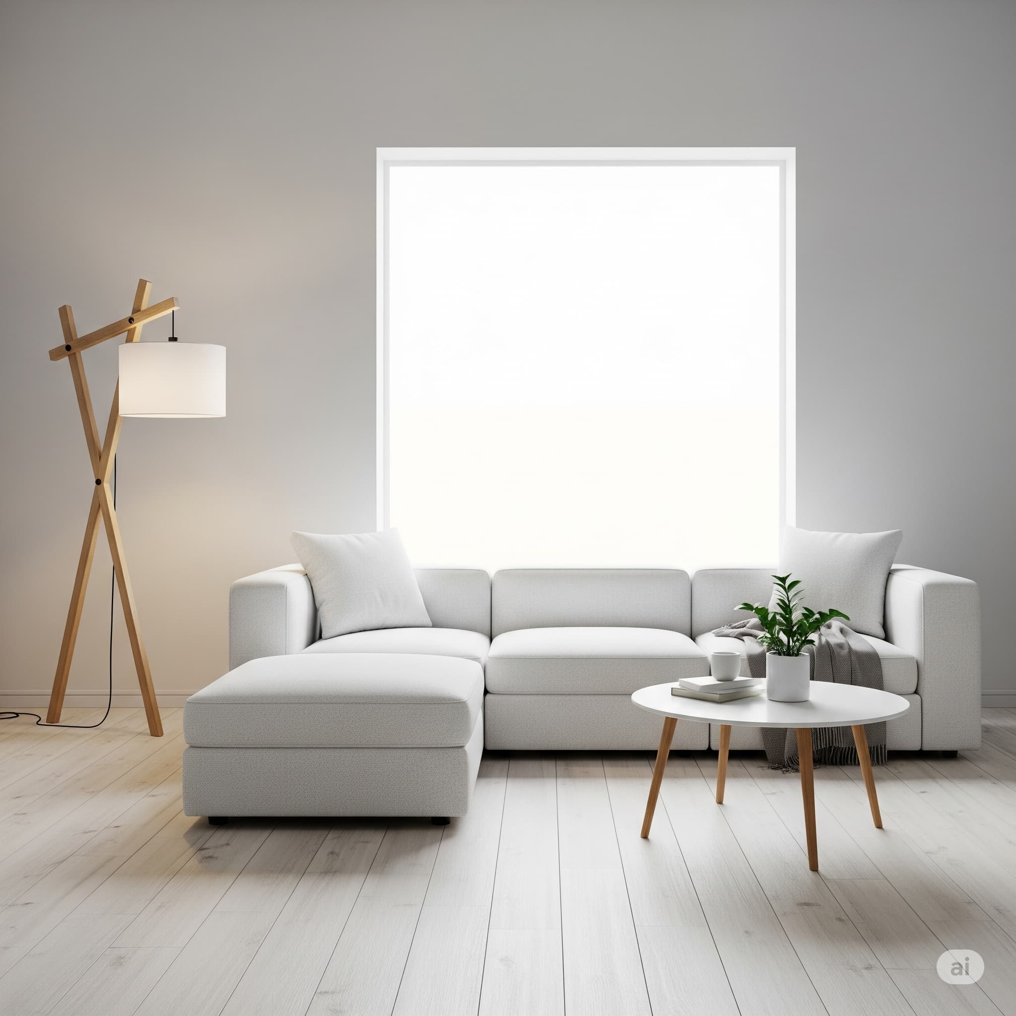 화이트 톤 모듈형 가구와 우드 조명으로 꾸민 미니멀 인테리어 거실