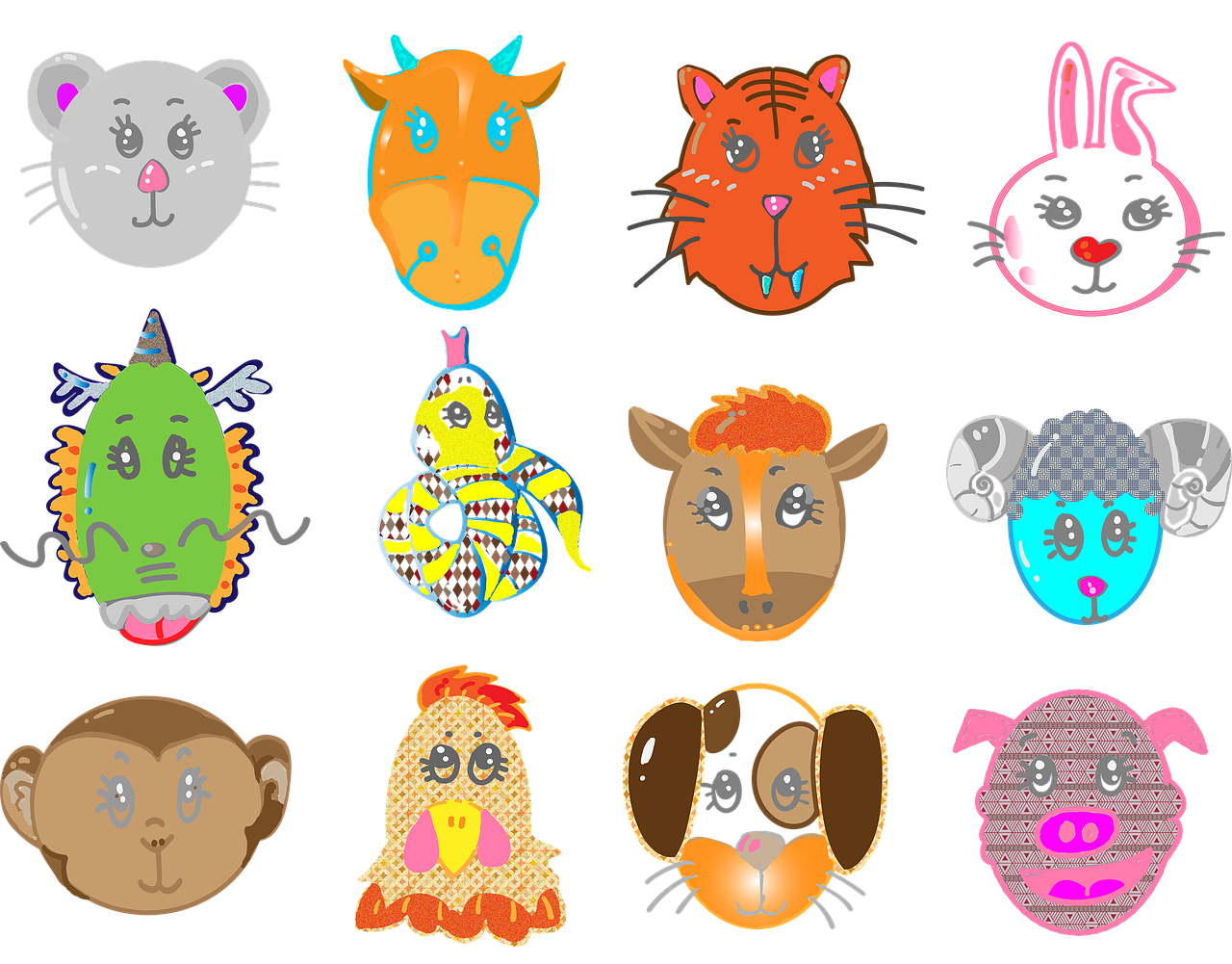 Visualised 12 Zodiac animals