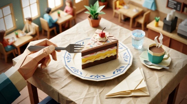 45도 각도를 활용하여 디저트의 입체감과 생동감을 살린 컷