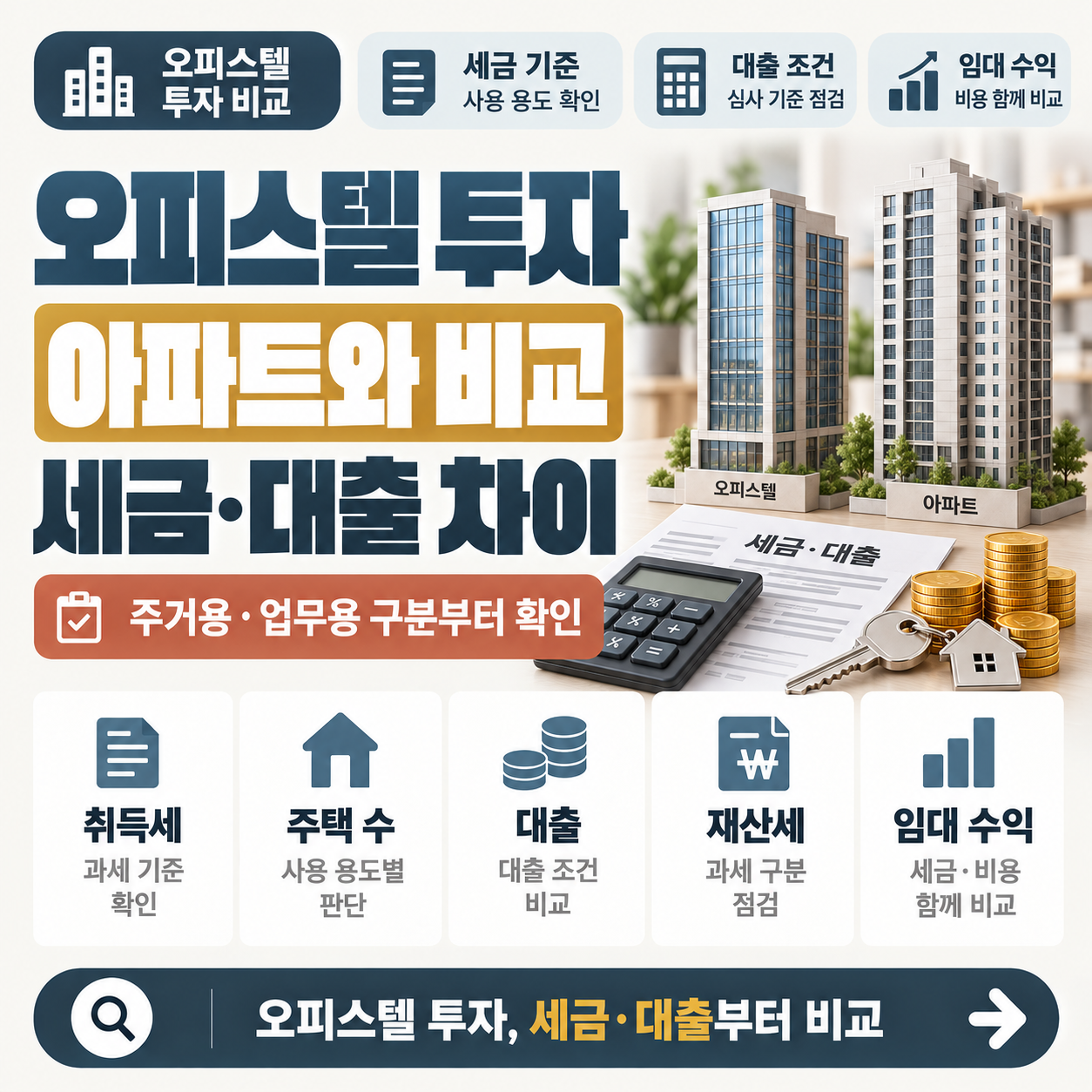 오피스텔과 아파트의 세금과 대출 차이를 나란히 비교한 투자 판단 이미지