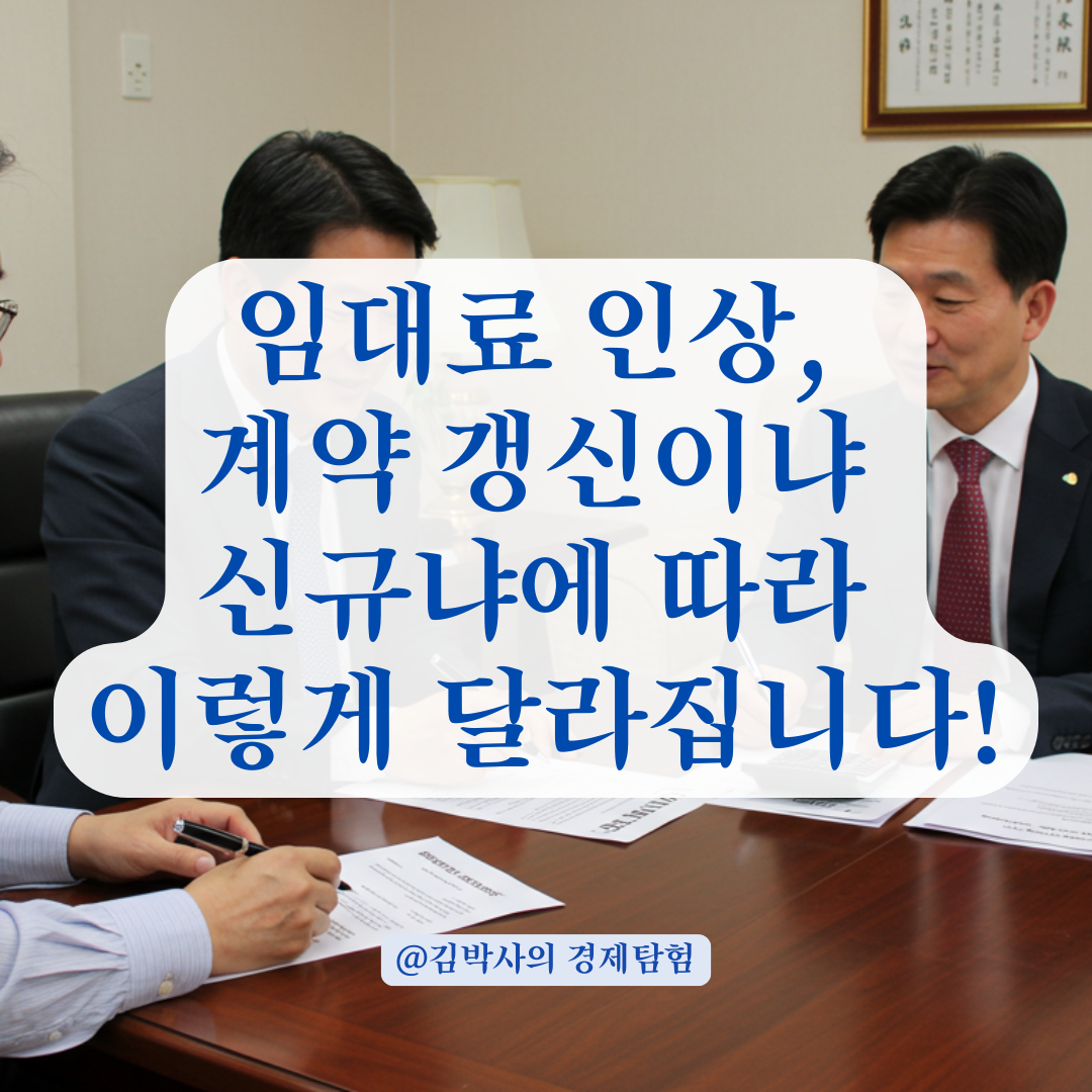 임대차보호법상 &lsquo;계약 갱신&rsquo;과 &lsquo;신규 계약&rsquo;의 차이로 갈리는 임대료 인상 기준 정리.