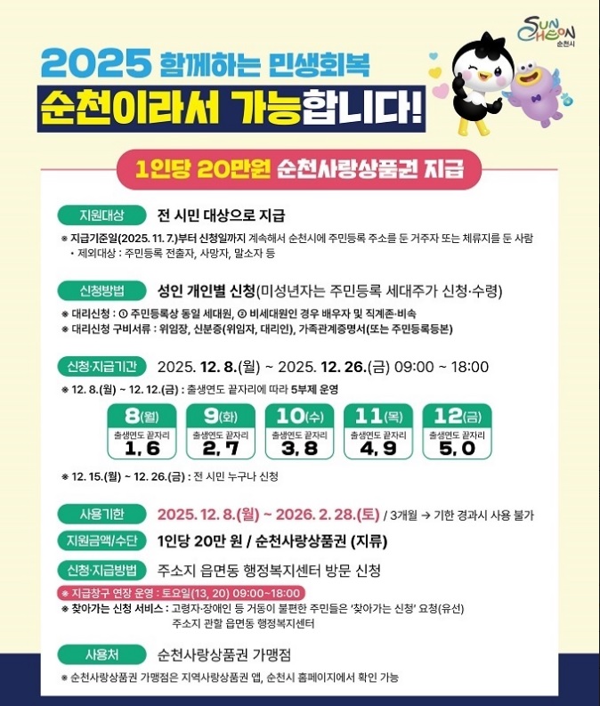 순천시 민생회복지원금 포스터