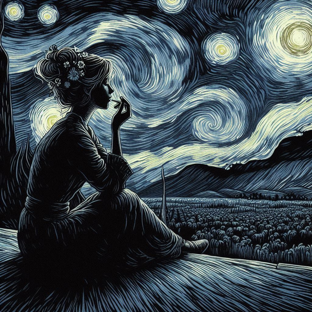 밤하늘, 여자, 빈센트 반 고흐 스타일1