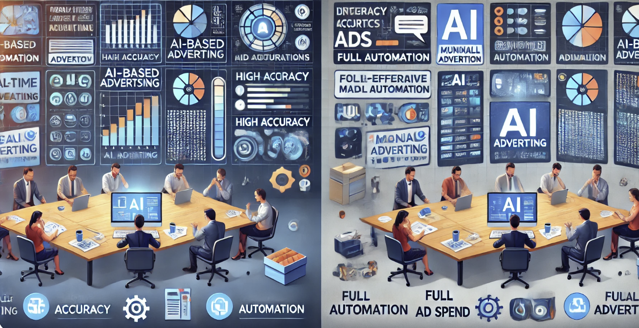 AI 기반 광고와 수동 광고의 차이점을 형상화한 사진