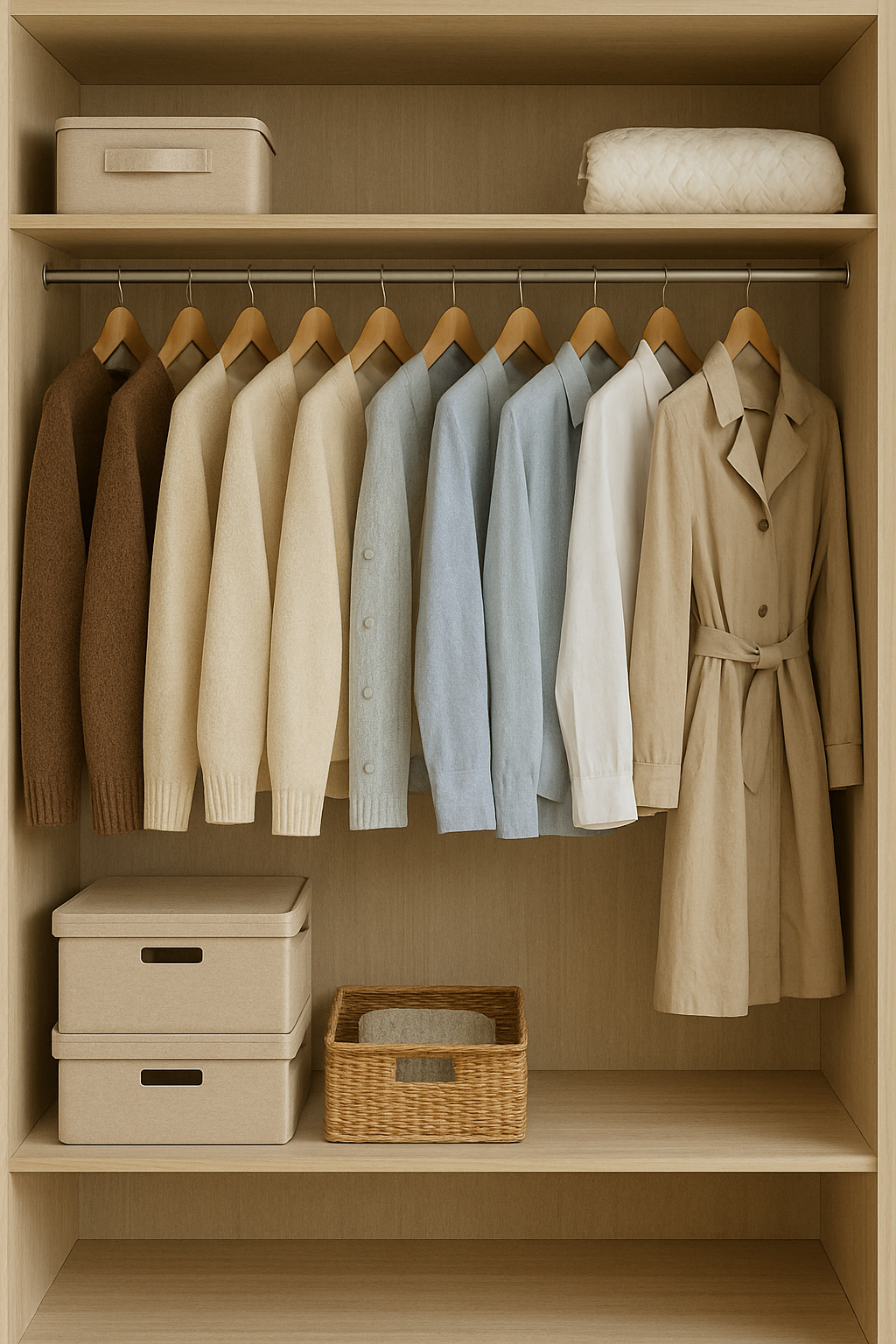 깔끔한 옷이 정리된 옷장